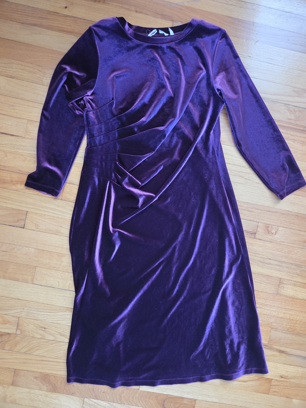 Soft Surroundings Deep Purple Velvet Draped Sheath Dress Size PXL